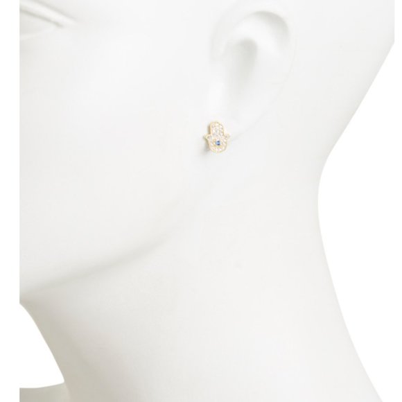 COTE D ARGENT Sterling Silver 925 Gold Plated Cz Hamsa Stud Earrings - Picture 2 of 5